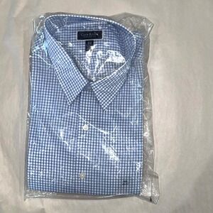 Club Room Regular Fit Dress Shirt 18.5 36/37 Blue Check Plaid Factory Sealed NWT